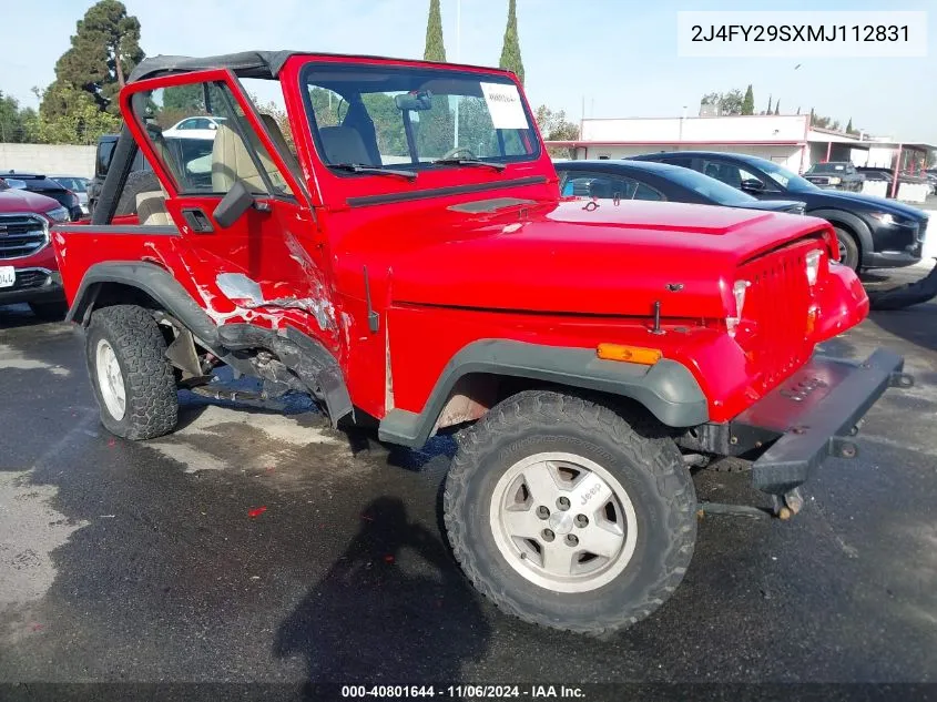 1991 Jeep Wrangler / Yj VIN: 2J4FY29SXMJ112831 Lot: 40801644