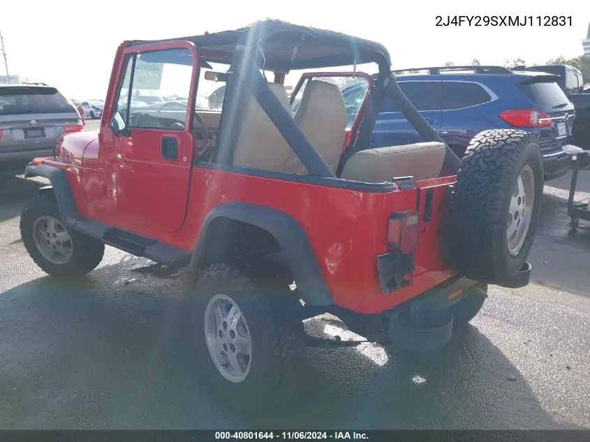 1991 Jeep Wrangler / Yj VIN: 2J4FY29SXMJ112831 Lot: 40801644