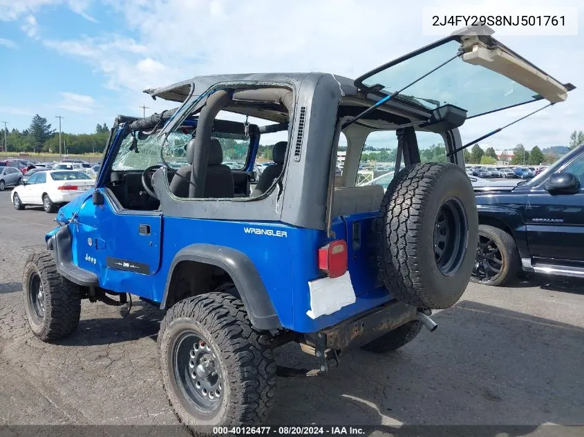 1992 Jeep Wrangler / Yj VIN: 2J4FY29S8NJ501761 Lot: 40126477