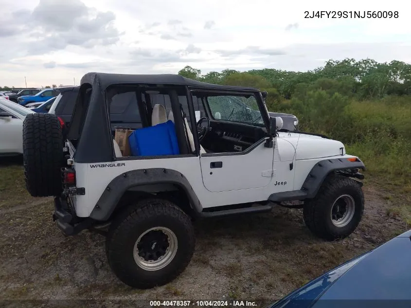 1992 Jeep Wrangler / Yj VIN: 2J4FY29S1NJ560098 Lot: 40478357