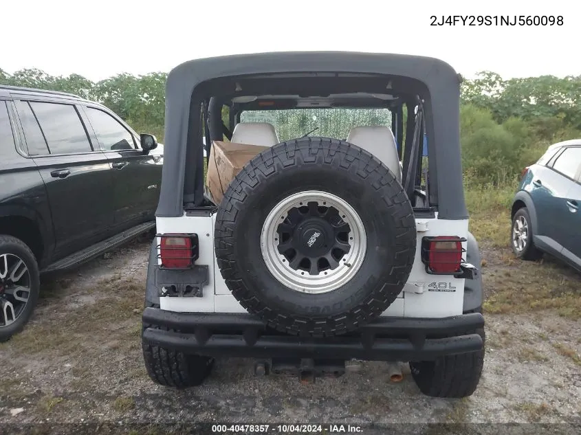 1992 Jeep Wrangler / Yj VIN: 2J4FY29S1NJ560098 Lot: 40478357