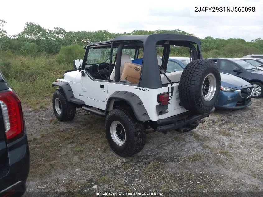 1992 Jeep Wrangler / Yj VIN: 2J4FY29S1NJ560098 Lot: 40478357