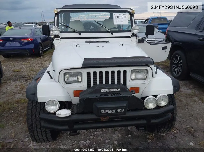 1992 Jeep Wrangler / Yj VIN: 2J4FY29S1NJ560098 Lot: 40478357