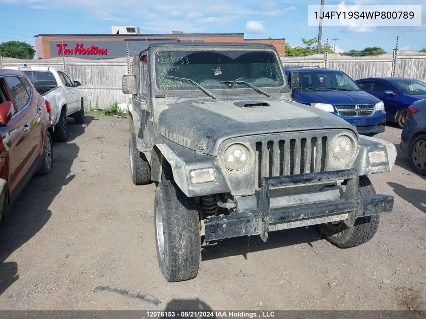 1998 Jeep Tj VIN: 1J4FY19S4WP800789 Lot: 12076153