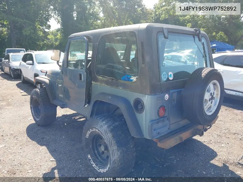 1J4FY19S8WP752892 1998 Jeep Wrangler Sport