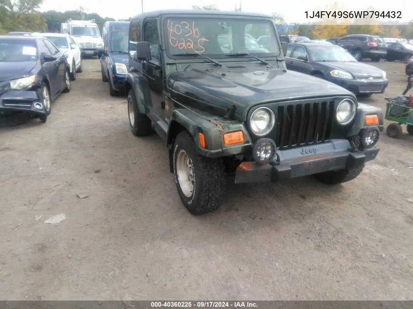 1998 Jeep Wrangler Sahara VIN: 1J4FY49S6WP794432 Lot: 40360225