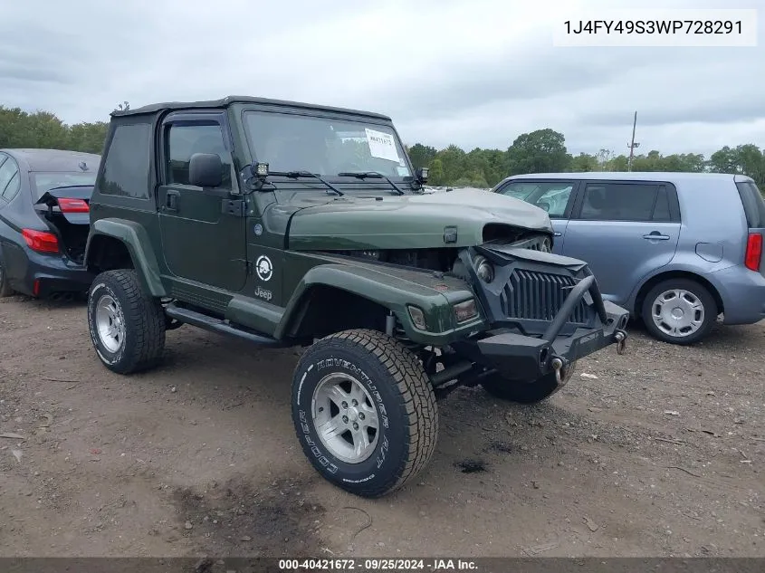 1998 Jeep Wrangler Sahara VIN: 1J4FY49S3WP728291 Lot: 40421672