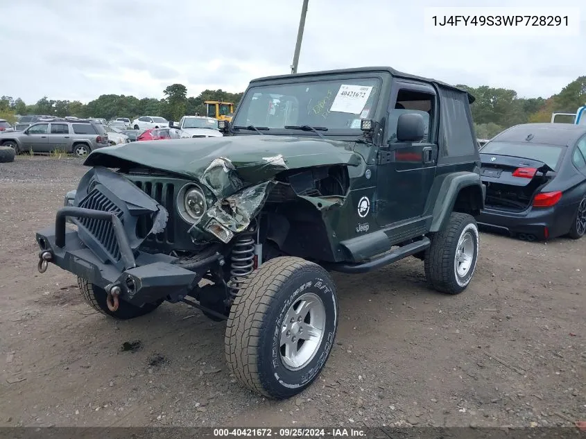 1998 Jeep Wrangler Sahara VIN: 1J4FY49S3WP728291 Lot: 40421672