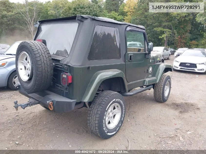 1J4FY49S3WP728291 1998 Jeep Wrangler Sahara