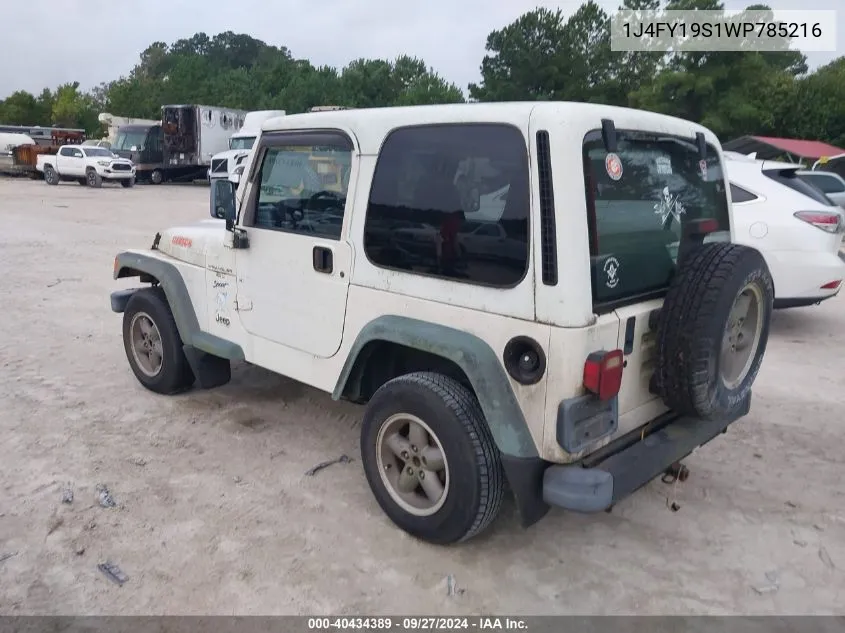 1998 Jeep Wrangler Sport VIN: 1J4FY19S1WP785216 Lot: 40434389