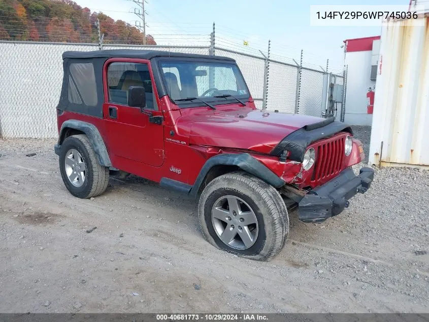 1998 Jeep Wrangler Se VIN: 1J4FY29P6WP745036 Lot: 40681773