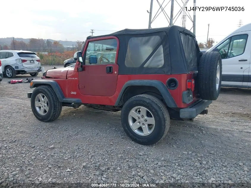 1998 Jeep Wrangler Se VIN: 1J4FY29P6WP745036 Lot: 40681773