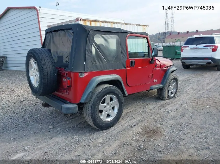 1998 Jeep Wrangler Se VIN: 1J4FY29P6WP745036 Lot: 40681773