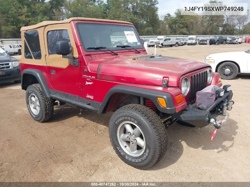 1998 Jeep Wrangler Sport VIN: 1J4FY19SXWP749248 Lot: 40747262