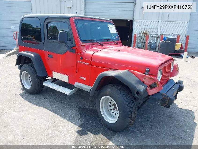 1J4FY29PXXP416759 1999 Jeep Wrangler Se