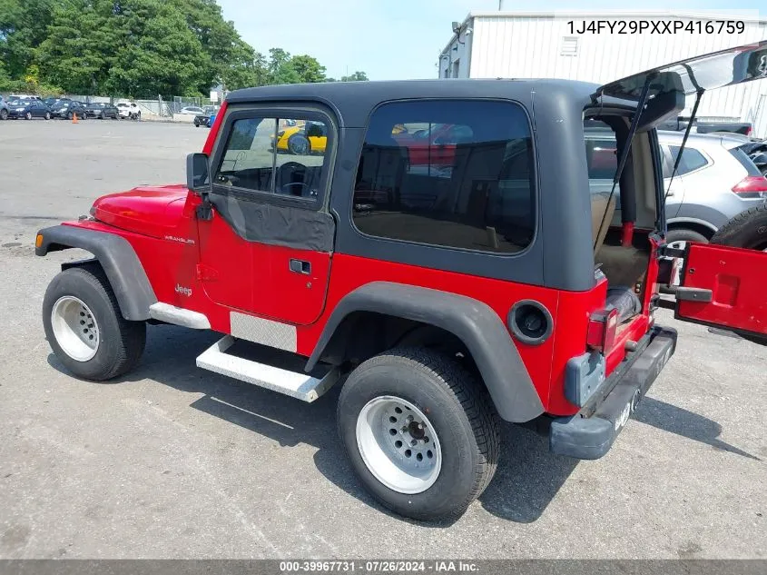 1J4FY29PXXP416759 1999 Jeep Wrangler Se