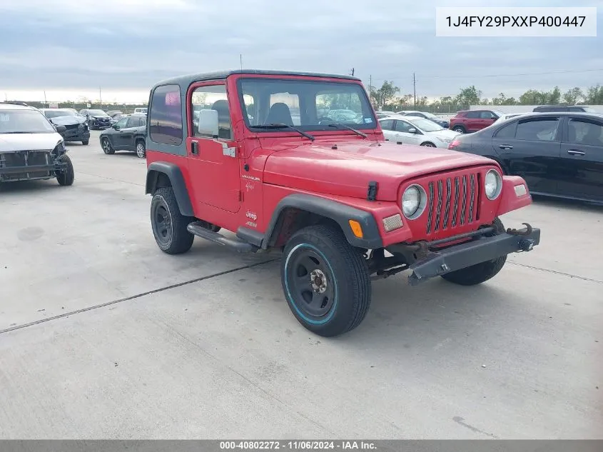 1999 Jeep Wrangler Se VIN: 1J4FY29PXXP400447 Lot: 40802272