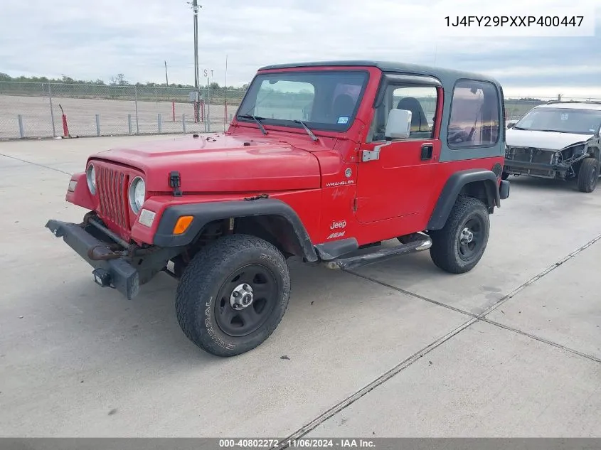 1999 Jeep Wrangler Se VIN: 1J4FY29PXXP400447 Lot: 40802272