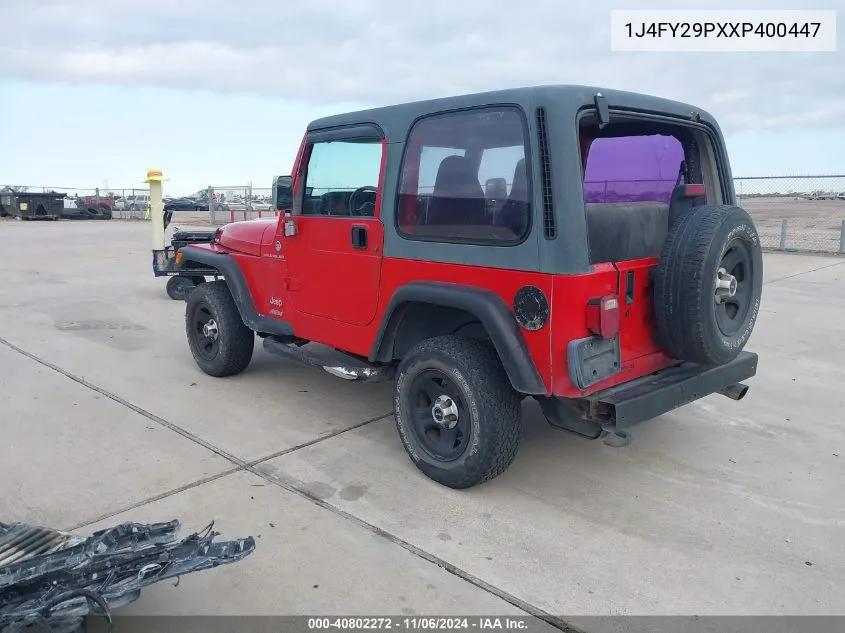 1999 Jeep Wrangler Se VIN: 1J4FY29PXXP400447 Lot: 40802272