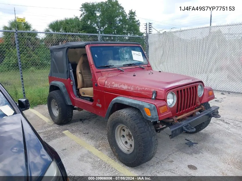 2000 Jeep Wrangler Sport VIN: 1J4FA49S7YP775153 Lot: 39906006