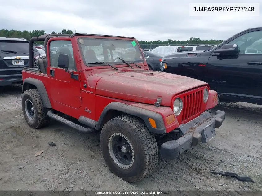 1J4FA29P6YP777248 2000 Jeep Wrangler Se