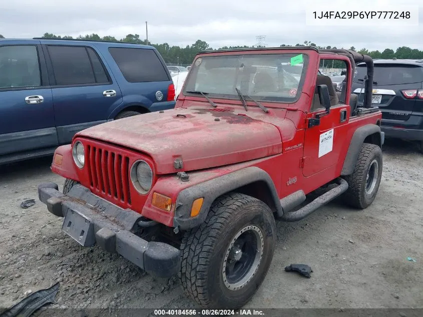 2000 Jeep Wrangler Se VIN: 1J4FA29P6YP777248 Lot: 40184556