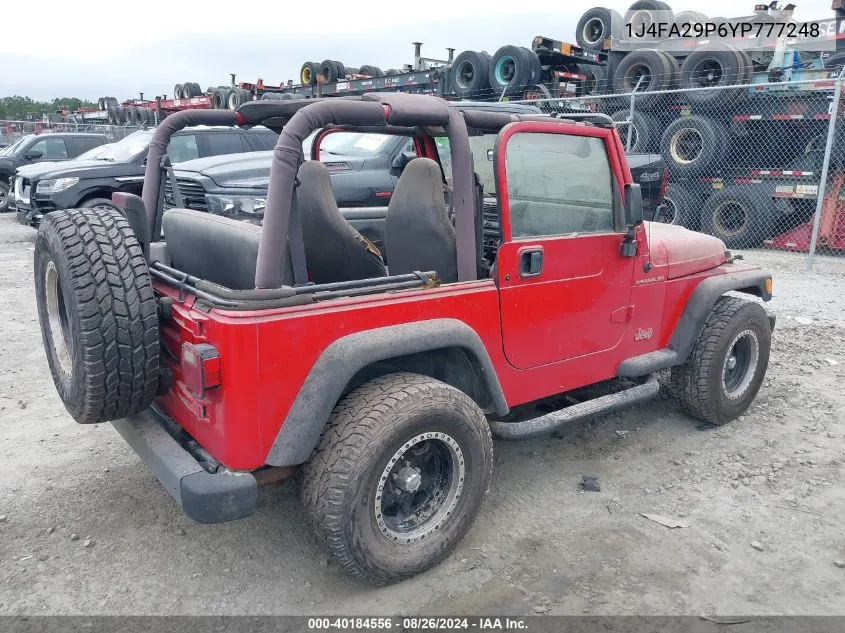 2000 Jeep Wrangler Se VIN: 1J4FA29P6YP777248 Lot: 40184556