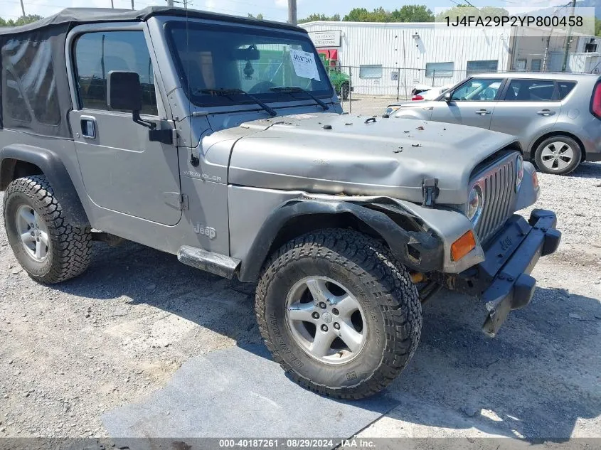 2000 Jeep Wrangler Se VIN: 1J4FA29P2YP800458 Lot: 40187261