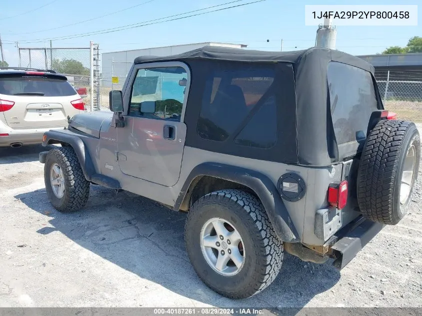 2000 Jeep Wrangler Se VIN: 1J4FA29P2YP800458 Lot: 40187261