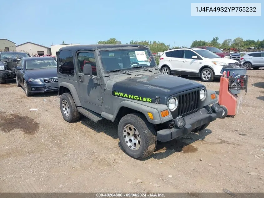 2000 Jeep Wrangler Sport VIN: 1J4FA49S2YP755232 Lot: 40264880