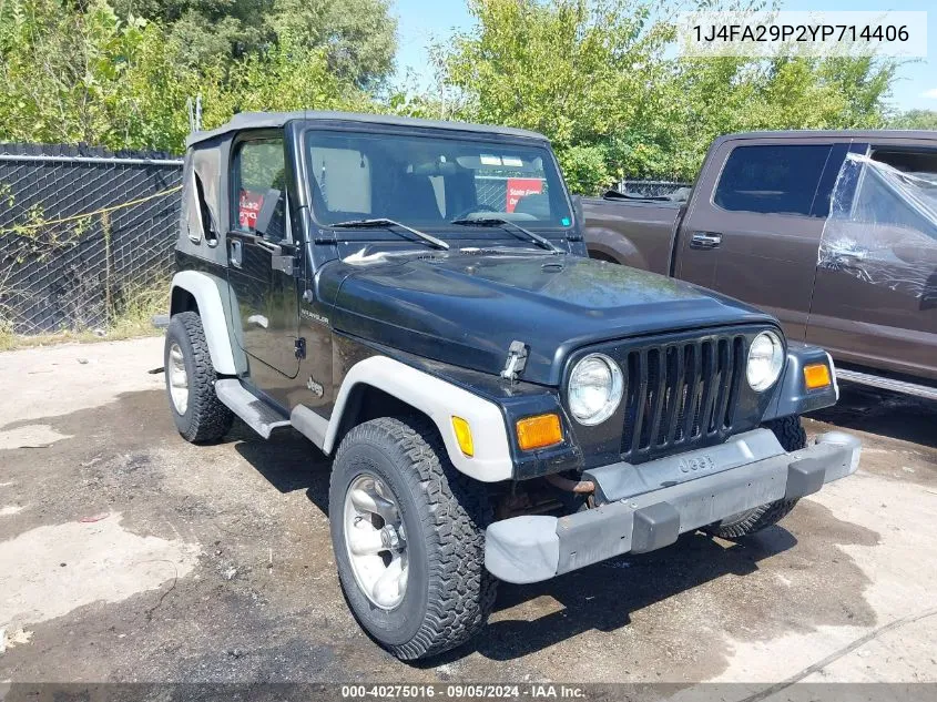 2000 Jeep Wrangler Se VIN: 1J4FA29P2YP714406 Lot: 40275016