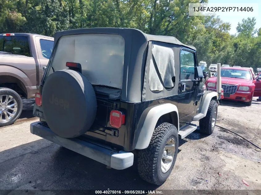 2000 Jeep Wrangler Se VIN: 1J4FA29P2YP714406 Lot: 40275016