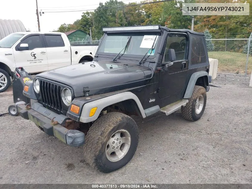 2000 Jeep Wrangler Sport VIN: 1J4FA49S6YP743021 Lot: 40377513