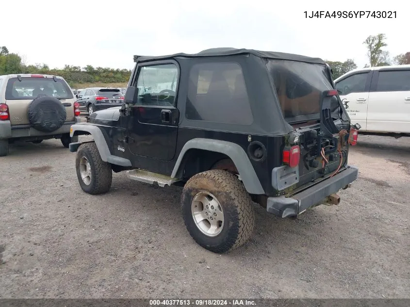 1J4FA49S6YP743021 2000 Jeep Wrangler Sport