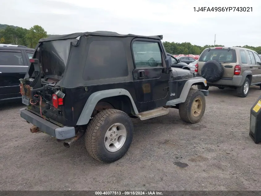 1J4FA49S6YP743021 2000 Jeep Wrangler Sport