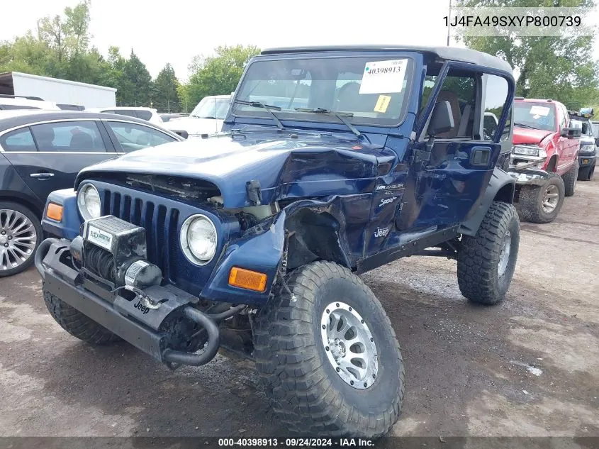 2000 Jeep Wrangler Sport VIN: 1J4FA49SXYP800739 Lot: 40398913