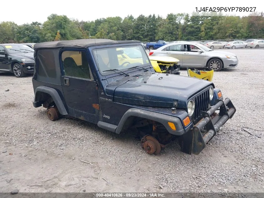 2000 Jeep Wrangler Se VIN: 1J4FA29P6YP789027 Lot: 40410626