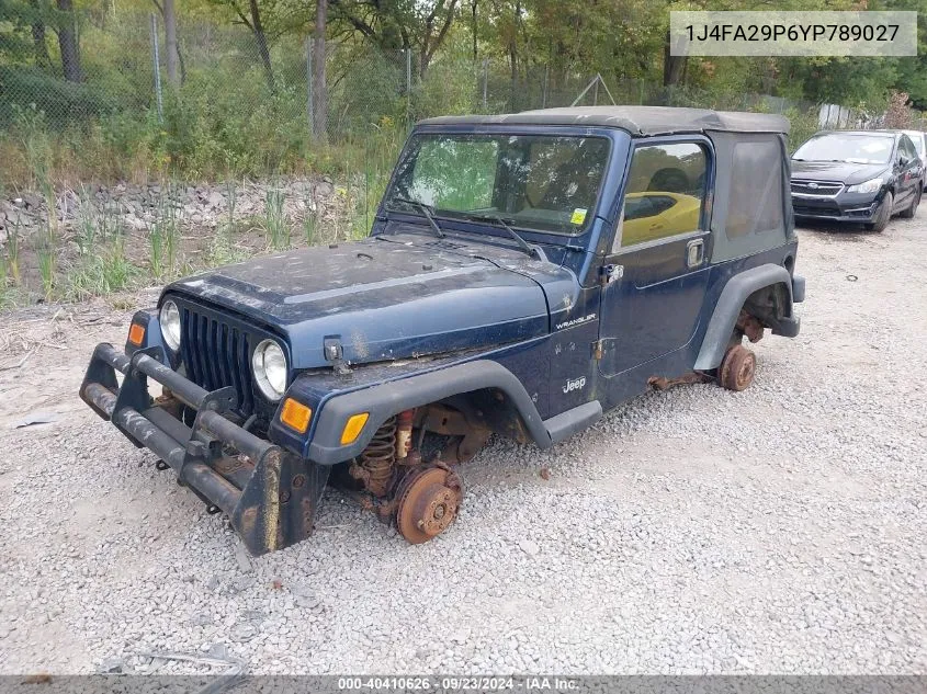 2000 Jeep Wrangler Se VIN: 1J4FA29P6YP789027 Lot: 40410626