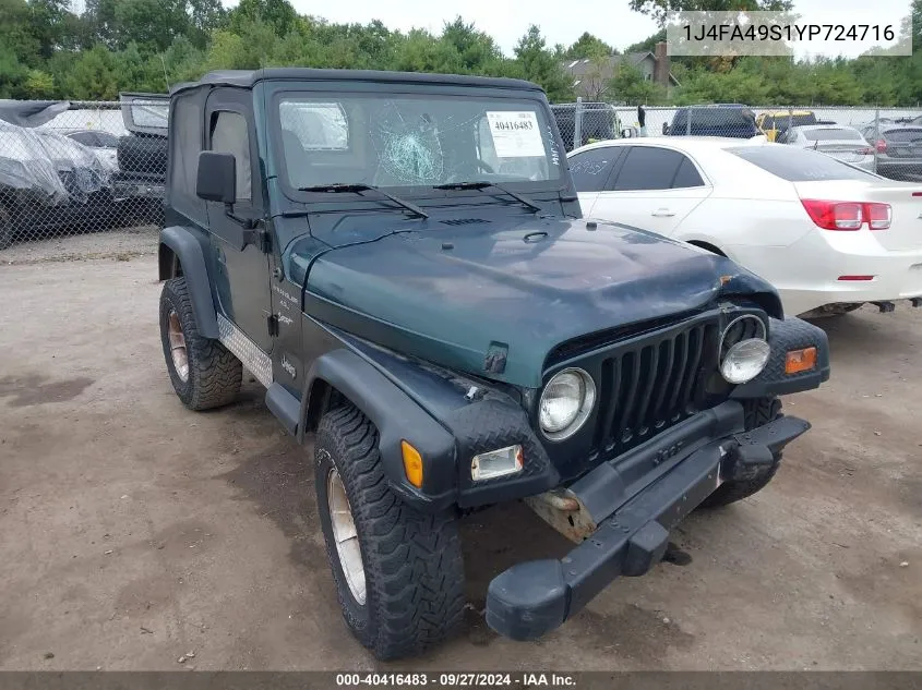 2000 Jeep Wrangler Sport VIN: 1J4FA49S1YP724716 Lot: 40416483