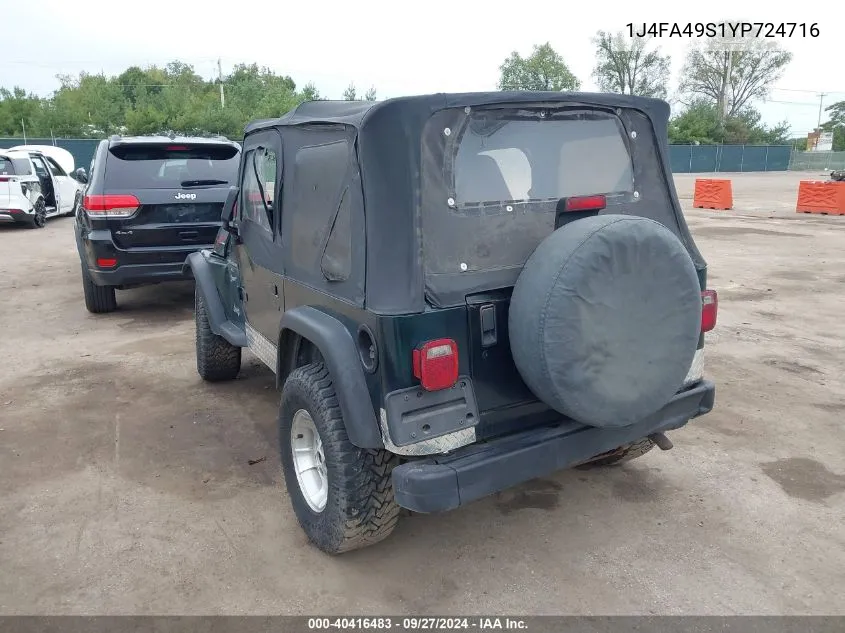 2000 Jeep Wrangler Sport VIN: 1J4FA49S1YP724716 Lot: 40416483