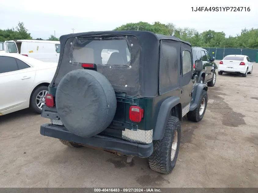 2000 Jeep Wrangler Sport VIN: 1J4FA49S1YP724716 Lot: 40416483