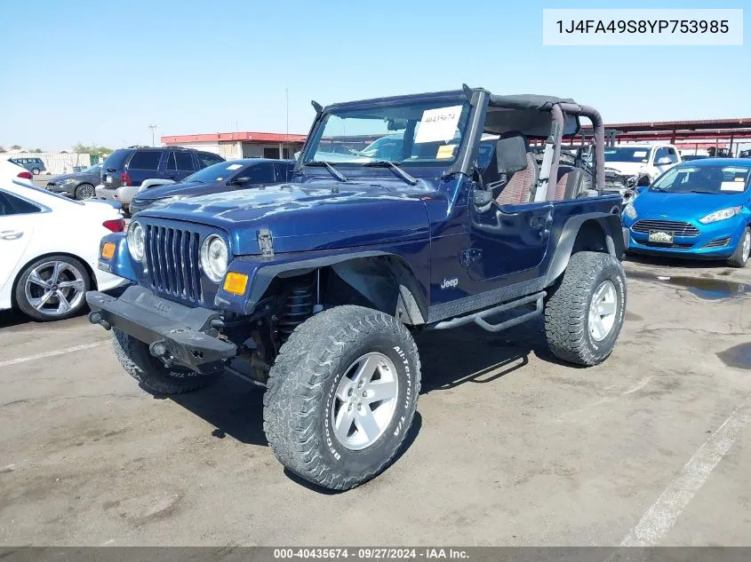 1J4FA49S8YP753985 2000 Jeep Wrangler Sport