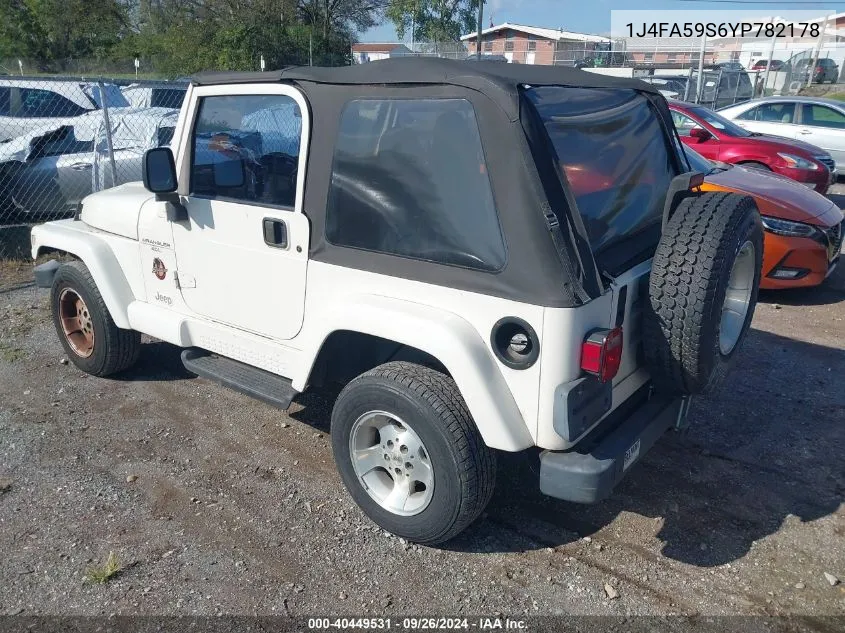 2000 Jeep Wrangler Sahara VIN: 1J4FA59S6YP782178 Lot: 40449531