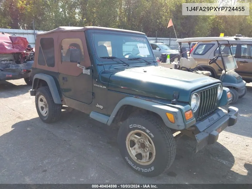 2000 Jeep Wrangler Se VIN: 1J4FA29PXYP724455 Lot: 40454598