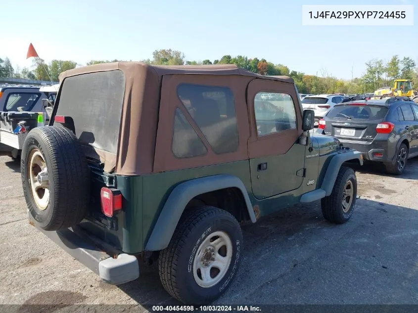 2000 Jeep Wrangler Se VIN: 1J4FA29PXYP724455 Lot: 40454598