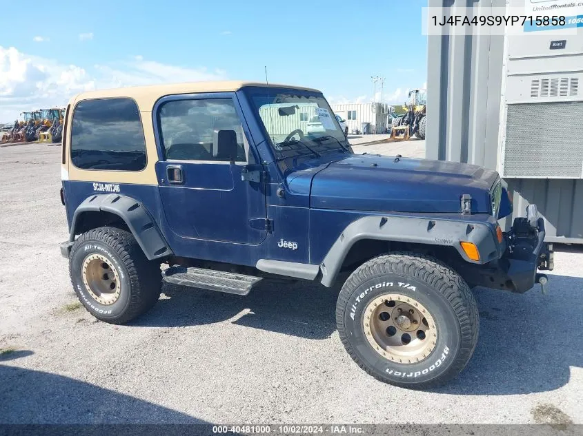 2000 Jeep Wrangler Sport VIN: 1J4FA49S9YP715858 Lot: 40481000