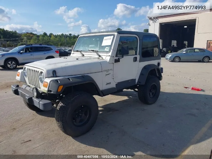 2000 Jeep Wrangler Sport VIN: 1J4FA49S2YP774993 Lot: 40487056