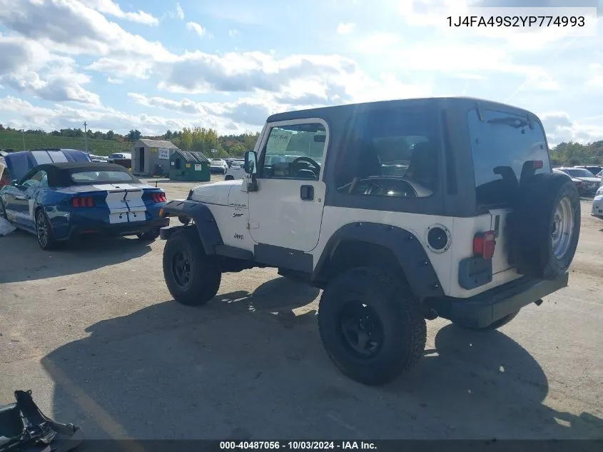 2000 Jeep Wrangler Sport VIN: 1J4FA49S2YP774993 Lot: 40487056