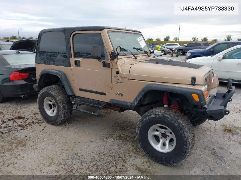 2000 Jeep Wrangler / Tj Sport VIN: 1J4FA49S5YP738330 Lot: 40504663