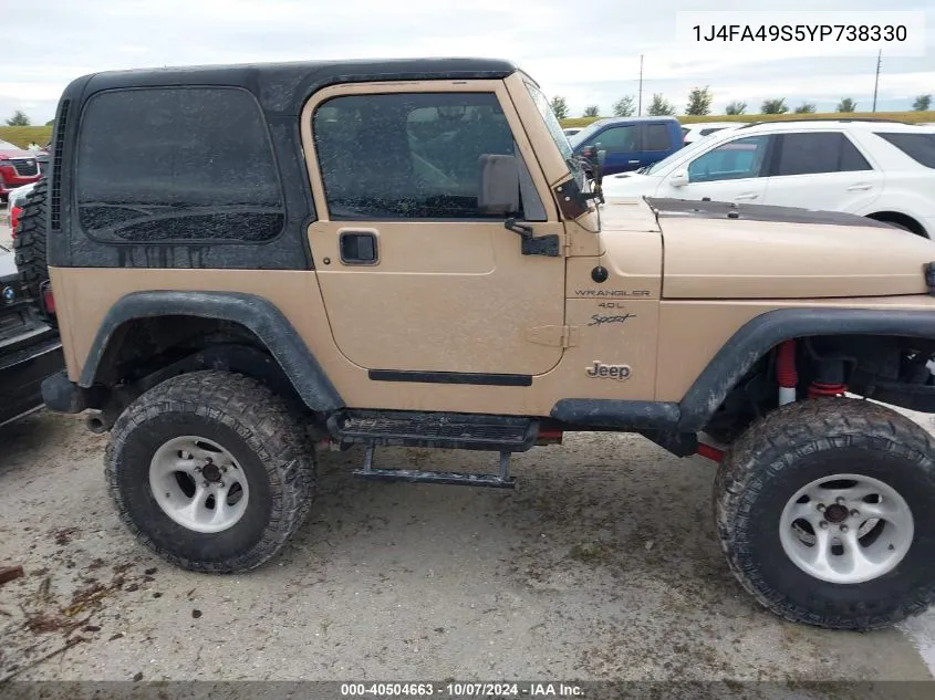 2000 Jeep Wrangler / Tj Sport VIN: 1J4FA49S5YP738330 Lot: 40504663